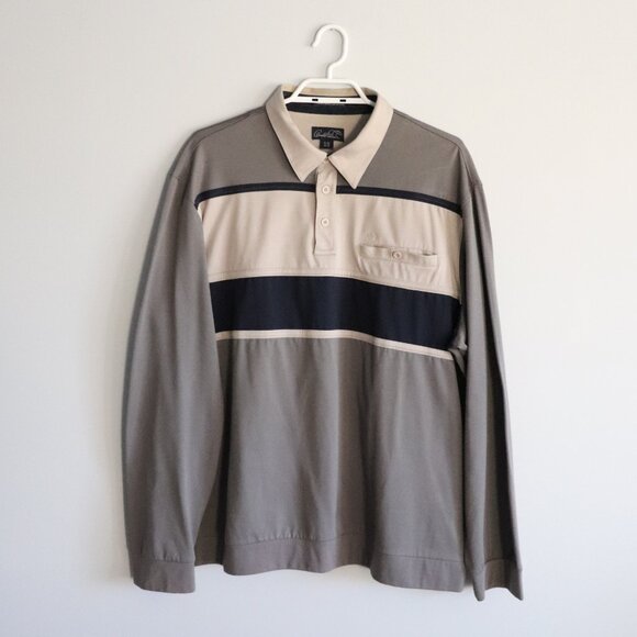 Vntg Arnold Palmer Mens Grey Sz XL 90s Striped Color Block Polo Collar T-Shirt - Picture 1 of 13